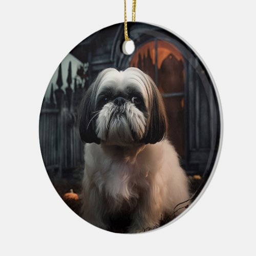 Shih Tzu Halloween Scary Ceramic Ornament