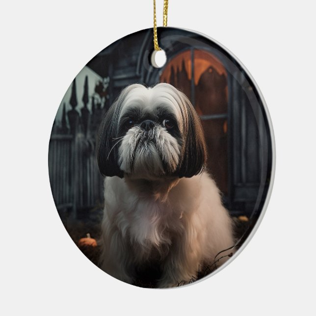 Shih Tzu Halloween Scary Ceramic Ornament (Left)
