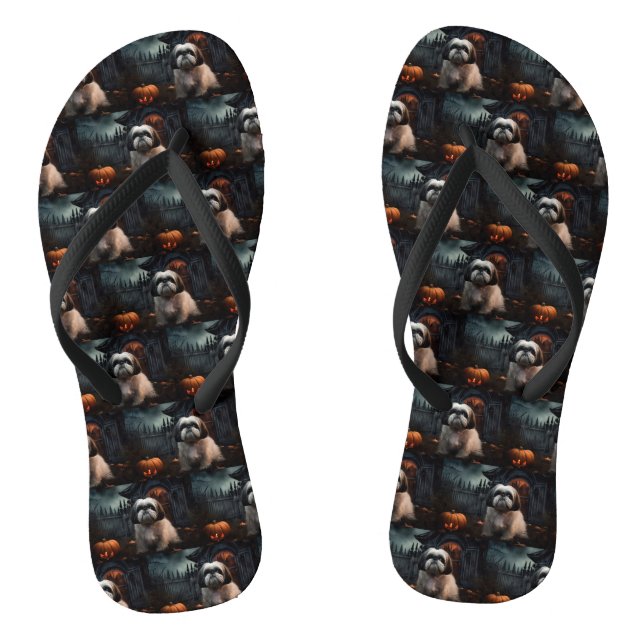 Shih Tzu Halloween Scary Flip Flops (Footbed)