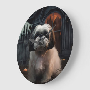 Shih Tzu Halloween Scary Large Clock
