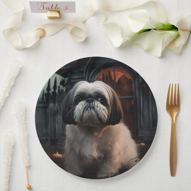 Shih Tzu Halloween Scary Paper Plates (Wedding)