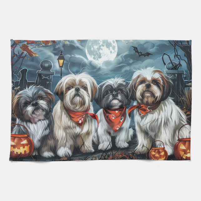 Shih Tzu Halloween Spooky Kitchen Towel (Horizontal)