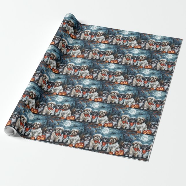 Shih Tzu Halloween Spooky Wrapping Paper (Unrolled)