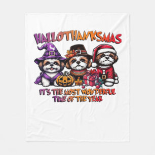 Shih Tzu Halloween Thanksgiving Christmas Classic  Fleece Blanket