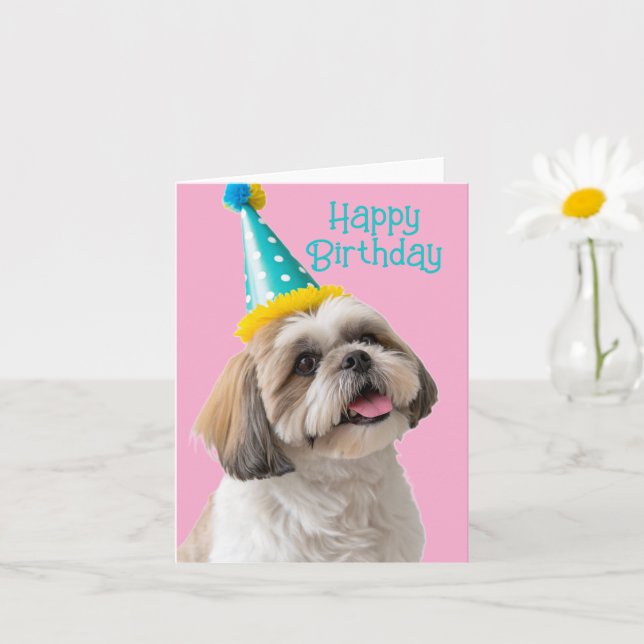 Shih tzu Happy Birthday  Card (Small Plant)