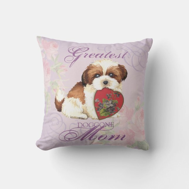 Shih Tzu Heart Mom Throw Pillow (Front)