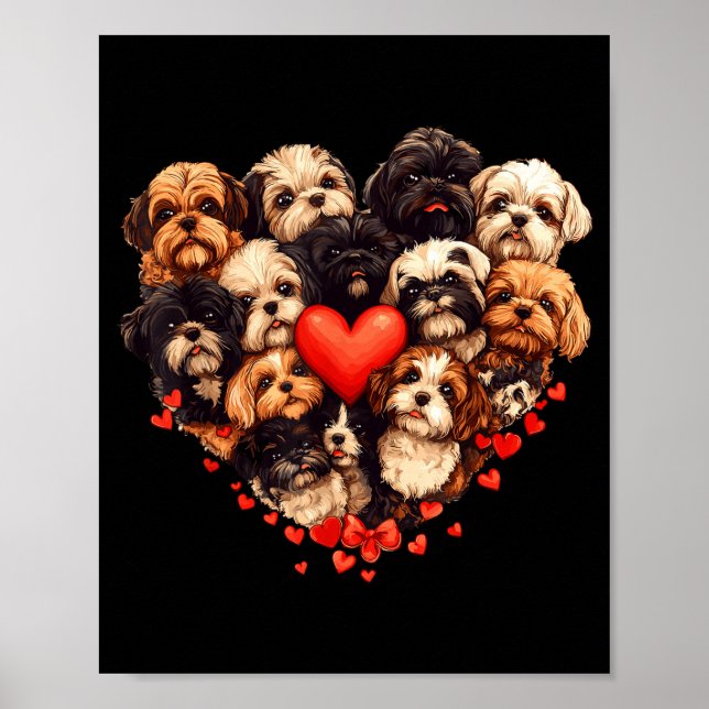 Shih Tzu Heart-shaped Cute Shih Tzu Valentines Day Poster (Front)