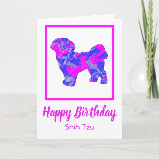 Shih Tzu Hot Pink Silhouette Dog Funny Birthday Card (Front)