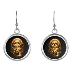 Shih Tzu Howling to The Moon Funny Dog Earrings