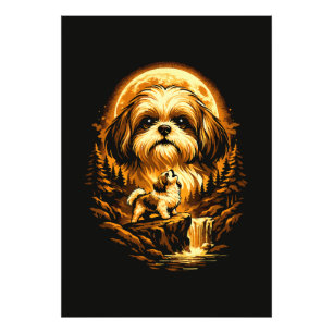 Shih Tzu Howling to The Moon Funny Dog Photo Print