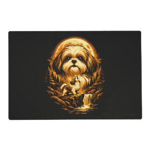 Shih Tzu Howling to The Moon Funny Dog Placemat