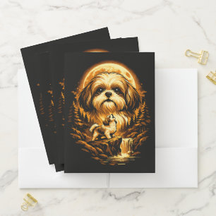 Shih Tzu Howling to The Moon Funny Dog Pocket Folder