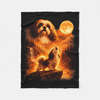 Shih Tzu Howling to The Moon Funny Vintage 90s Dog Fleece Blanket