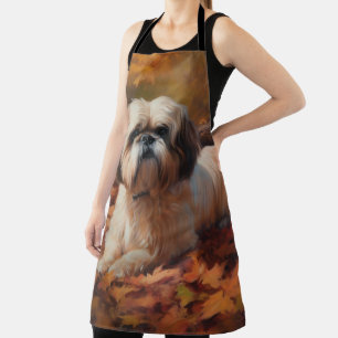 Shih Tzu in Autumn Leaves Fall Inspire Apron