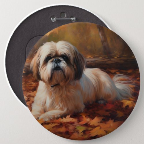 Shih Tzu in Autumn Leaves Fall Inspire Button