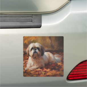 Shih Tzu in Autumn Leaves Fall Inspire Car Magnet