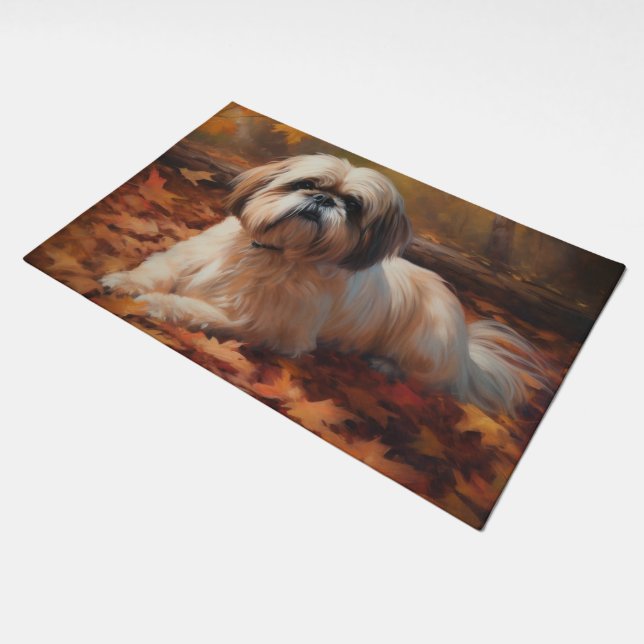Shih Tzu in Autumn Leaves Fall Inspire Doormat (Angled)