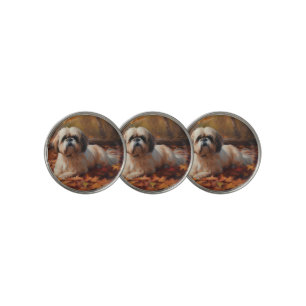 Shih Tzu in Autumn Leaves Fall Inspire Golf Ball Marker