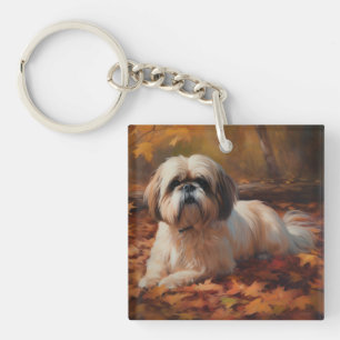 Shih Tzu in Autumn Leaves Fall Inspire Keychain