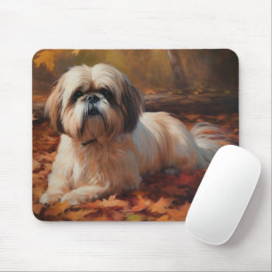 Shih Tzu in Autumn Leaves Fall Inspire Mouse Pad