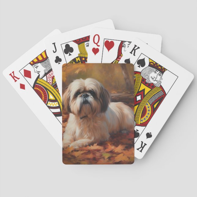 Shih Tzu in Autumn Leaves Fall Inspire Poker Cards (Back)
