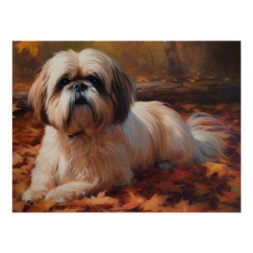 Shih Tzu in Autumn Leaves Fall Inspire Poster