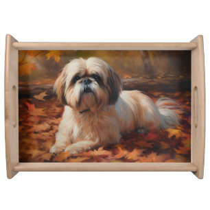 Shih Tzu in Autumn Leaves Fall Inspire Serving Tray