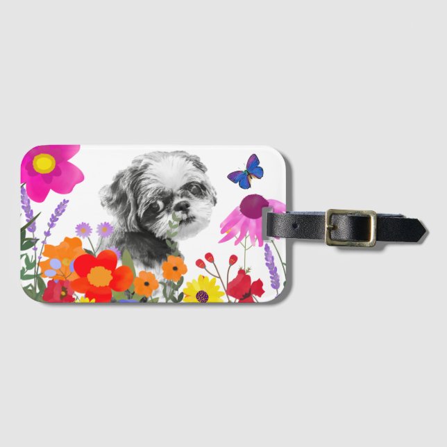 Shih Tzu in Flowers Luggage Tag (Front Horizontal)