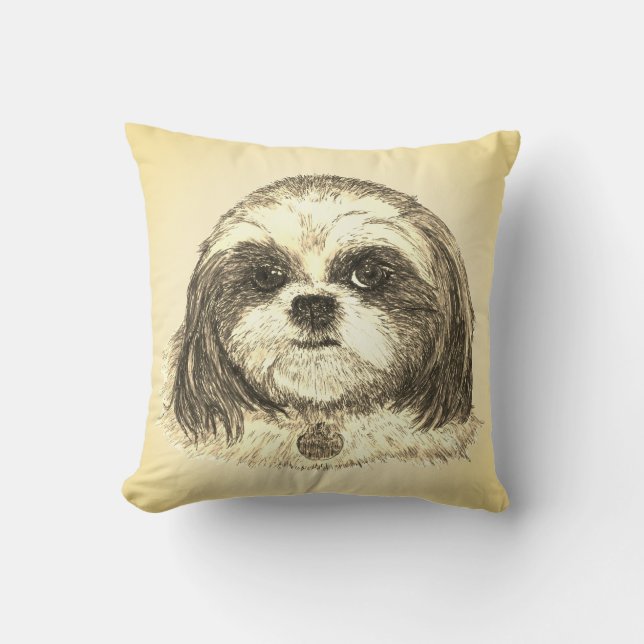 Shih Tzu in Sepia Throw Pillow (Front)