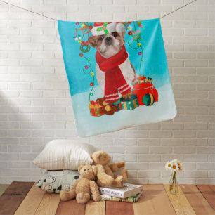 Shih Tzu in snow with Christmas gifts Baby Blanket