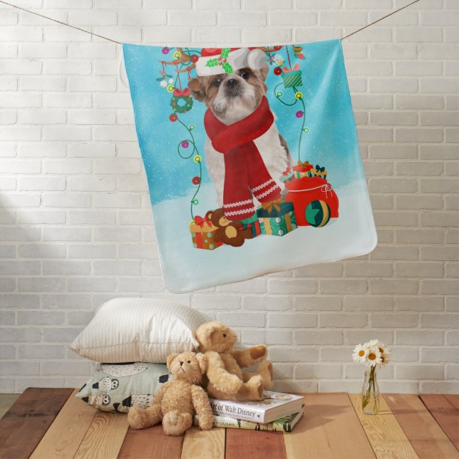  Shih Tzu in snow with Christmas gifts  Baby Blanket (In Situ)
