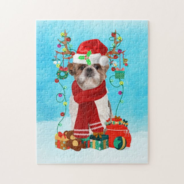 Shih Tzu in snow with Christmas gifts Jigsaw Puzzle (Vertical)