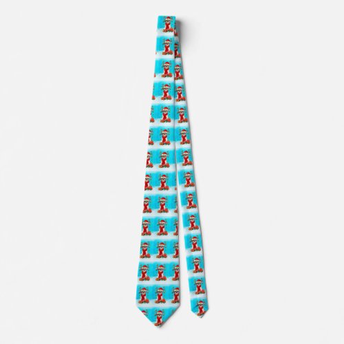 Shih Tzu in snow with Christmas gifts Neck Tie