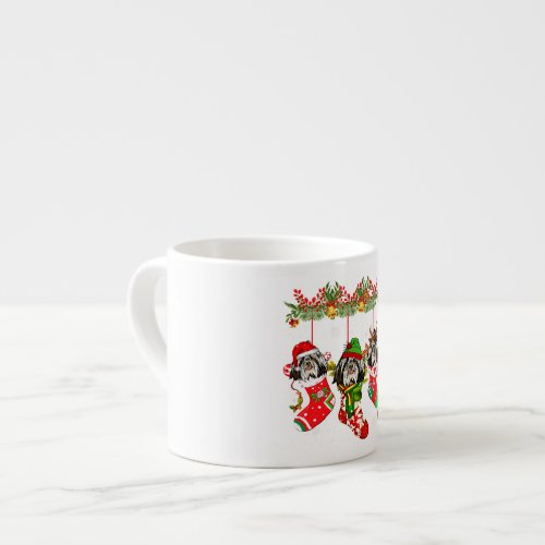 Shih Tzu In Socks  Christmas Santa Hat Xmas Light Espresso Cup