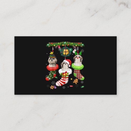 Shih Tzu In Socks Christmas Santa Hat Xmas Lights Business Card