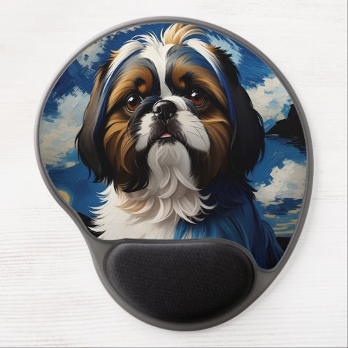 Shih Tzu in Starry Night Gel Mouse Pad