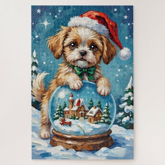 Shih Tzu inside Christmas Snow Globe Hat Jigsaw Puzzle (Vertical)
