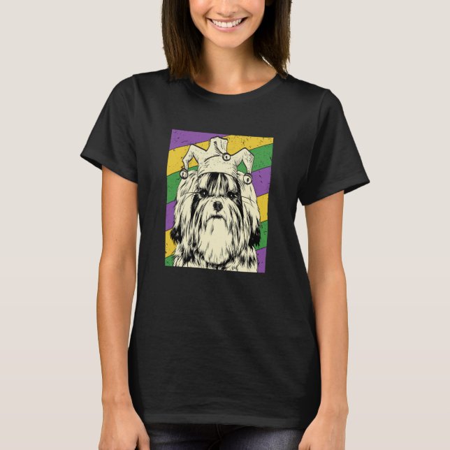 Shih Tzu Jester Mardi Gras Dog Mom or Dad T-Shirt (Front)