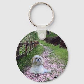 Shih Tzu Keychain Purple Flowers