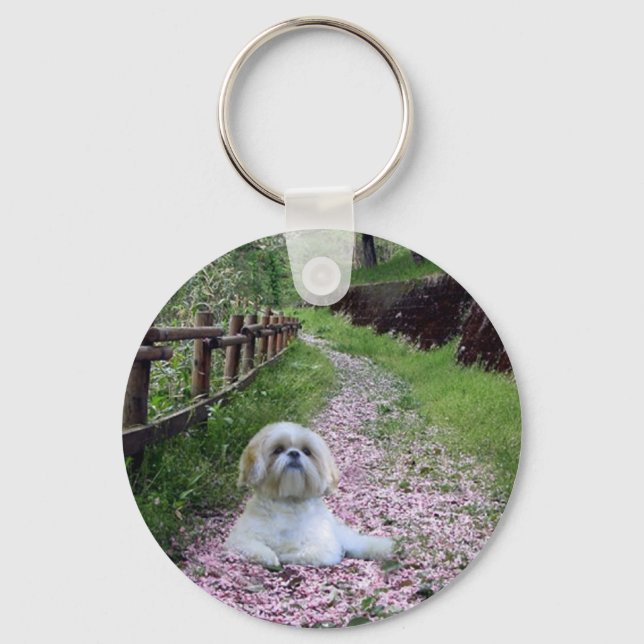 Shih Tzu Keychain Purple Flowers (Front)