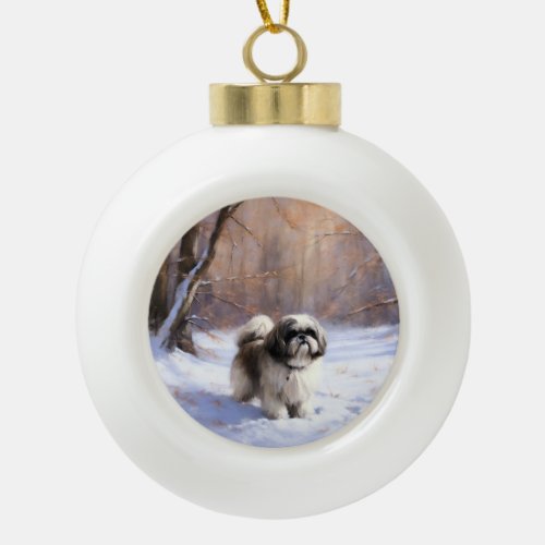 Shih Tzu Let It Snow Christmas  Ceramic Ball Christmas Ornament