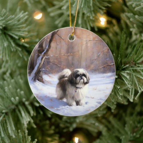 Shih Tzu Let It Snow Christmas  Ceramic Ornament