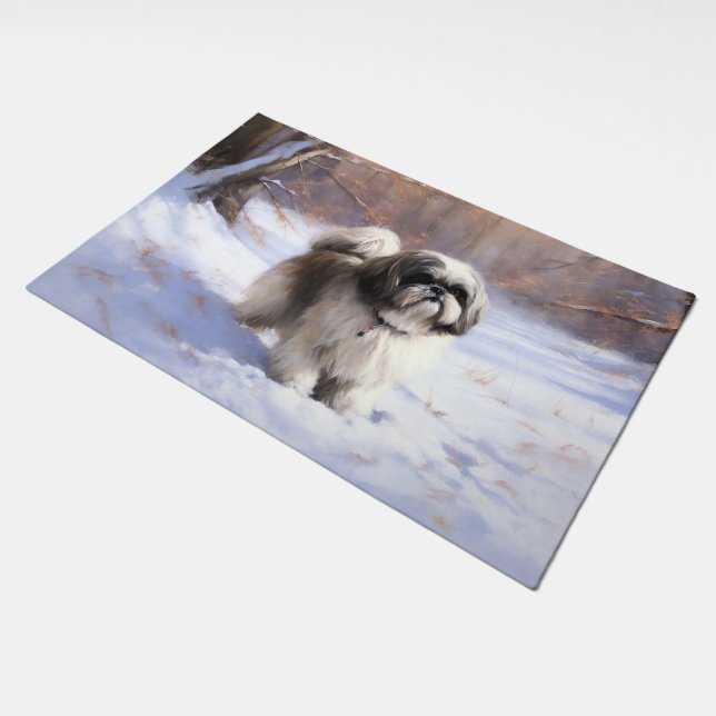 Shih Tzu Let It Snow Christmas  Doormat (Angled)