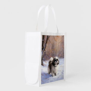 Shih Tzu Let It Snow Christmas Grocery Bag