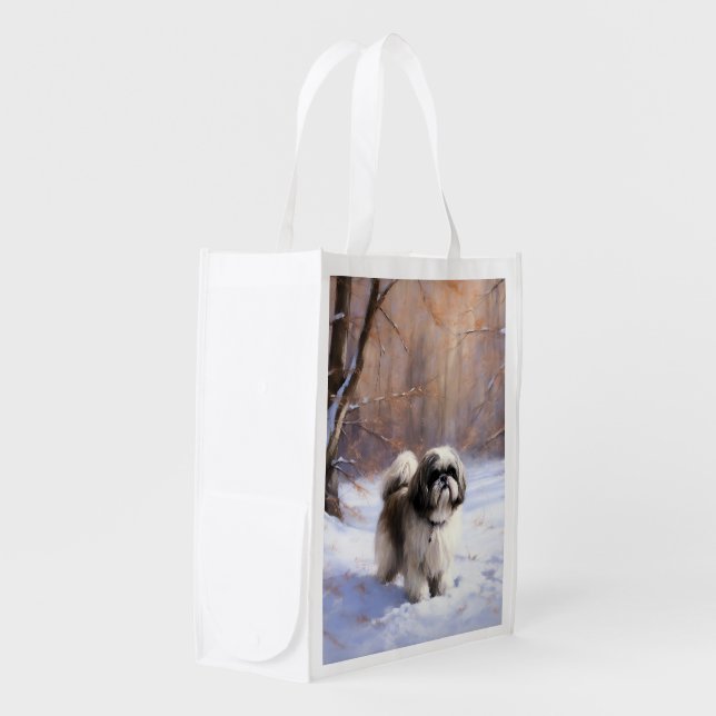 Shih Tzu Let It Snow Christmas  Grocery Bag (Front Side)