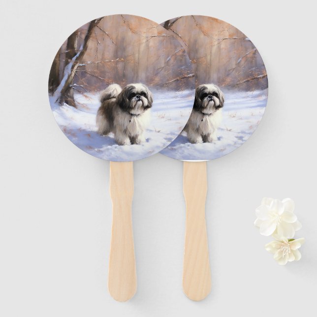 Shih Tzu Let It Snow Christmas  Hand Fan (Front and Back)