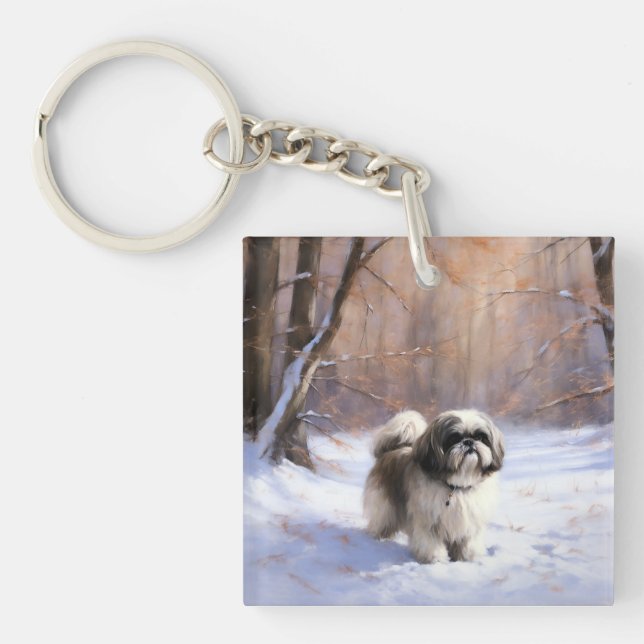 Shih Tzu Let It Snow Christmas  Keychain (Front)