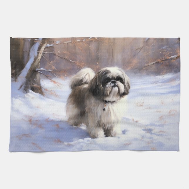 Shih Tzu Let It Snow Christmas  Kitchen Towel (Horizontal)