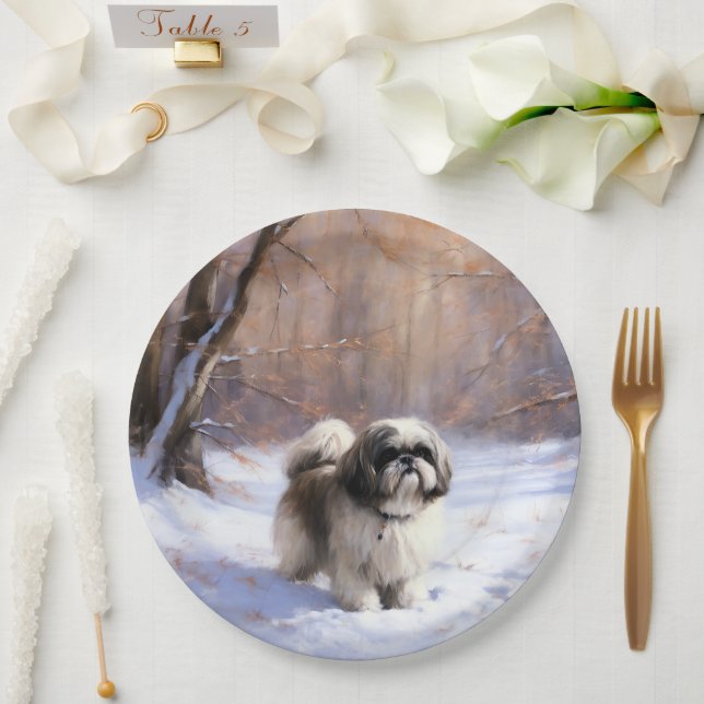 Shih Tzu Let It Snow Christmas  Paper Plates (Wedding)