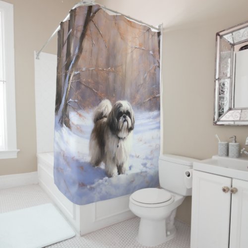 Shih Tzu Let It Snow Christmas  Shower Curtain